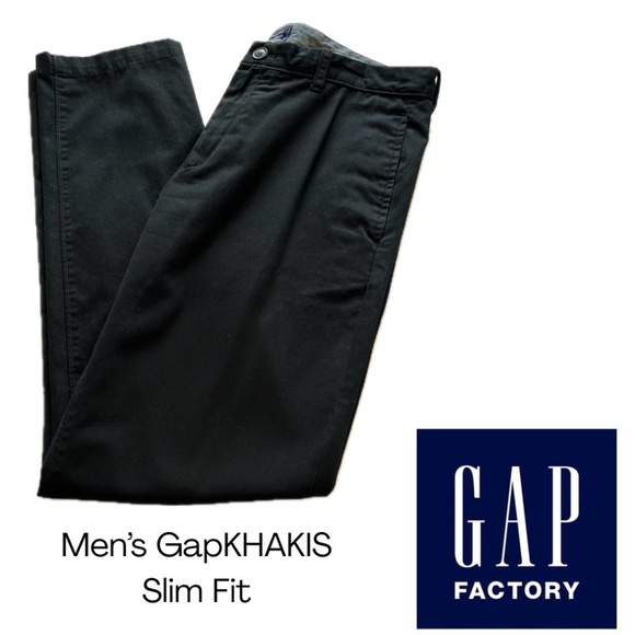 GapKHAKIS Men’s Khakis in Black Cotton Slash Pockets Slim Fit Size 33/32 - Picture 1 of 13